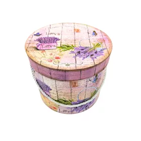   Ajándékdoboz, levendulás, füles, henger alakú, kicsi (16cm)