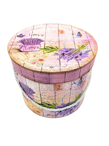 Ajándékdoboz, levendulás, füles, henger alakú, nagy (22cm)