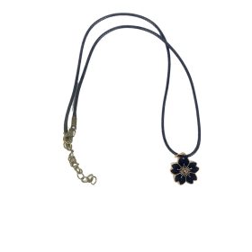 Nyaklánc, fekete, fekete-arany virág medállal