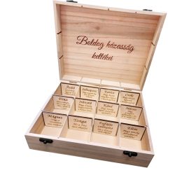   Gravírozott Fadoboz "A boldog házasság kellékei"