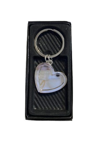 Gravírozott Fém kulcstartó, szív, dupla, dobozban 