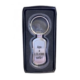 Gravírozott Fém kulcstartó íves téglalap, dobozban 