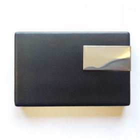 Gravírozott Fém névjegy tartó fekete bőrhatású