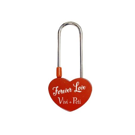 Gravírozott Fém Lakat Piros szív alakú kulcs nélküli (szerelemlakat)