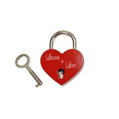   Gravírozott Fém Lakat Piros szív alakú kicsi kulccsal (szerelemlakat)