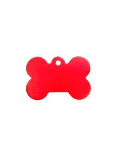 Gravírozott Fém Kutyabiléta csont piros kicsi (30x20 mm)