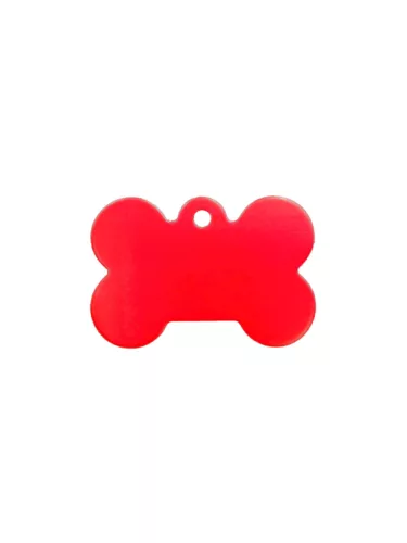 Gravírozott Fém Kutyabiléta csont piros kicsi (30x20 mm)