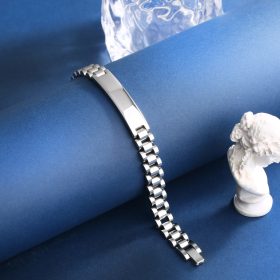 Gravírozható karkötő, rozsdamentes fém, férfi, ezüst